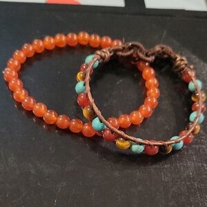 Source Unknown Orange Beaded Bracelet Set with Turquoise and Brown Accent Beads